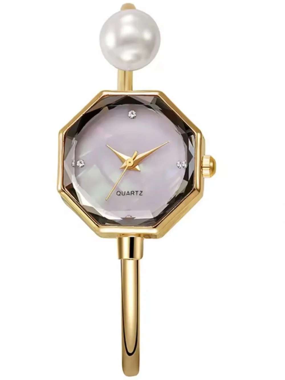 New Kohl’s Gold-tone Pearl Accent Quartz Bangle Watch - Pink Dial